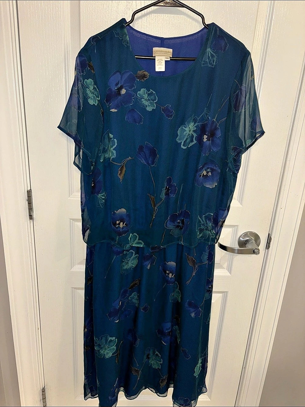 Coldwater Creek Silk Floral Maxi Dress Blue & Purple | 18W | NWT